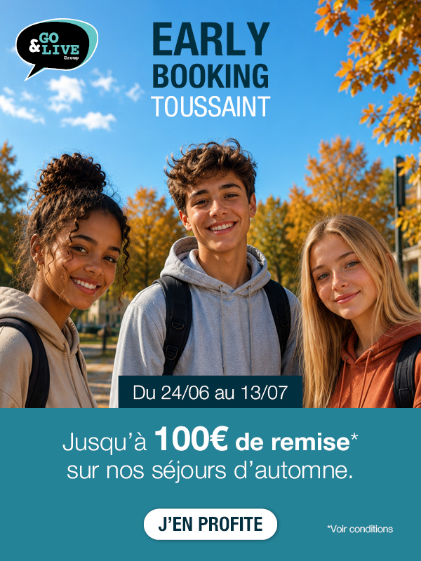 Ados s'amusant lors d'un séjour linguistique et d'une colonie sportive durant les vacances d'automne